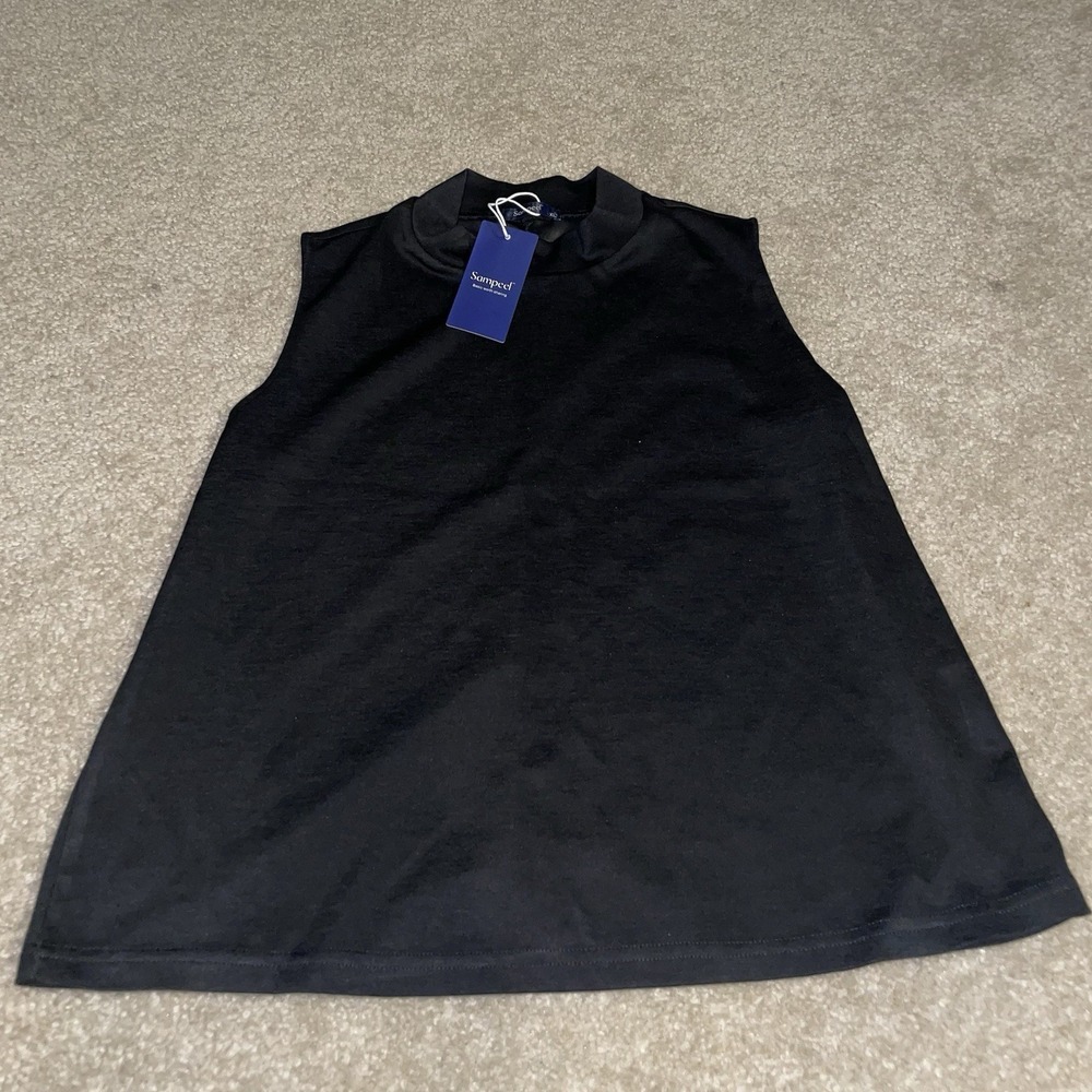 Sampeel Womens Black Mock Neck Sleeveless A-Line Tank Top XL‎ NWT